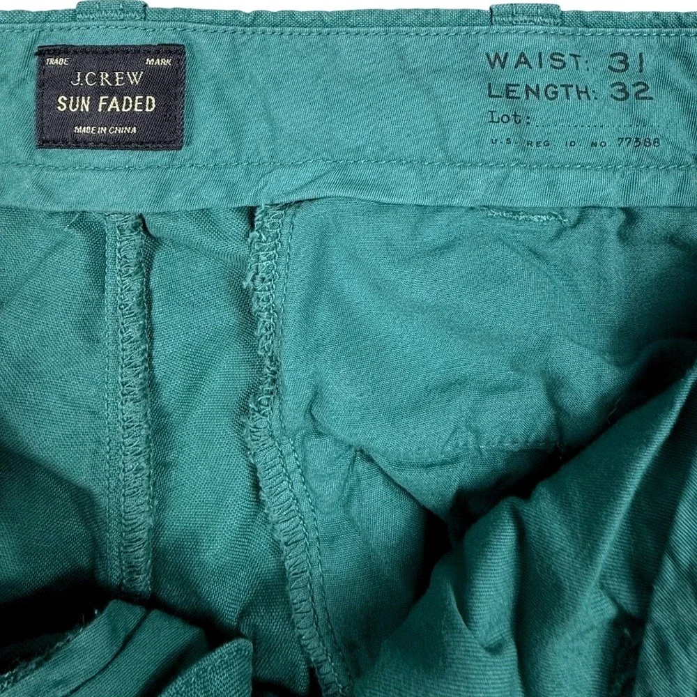 J. Crew 484 Slim Fit Sun Faded Chinos Teal Green Cotton Pants Mens 31x32